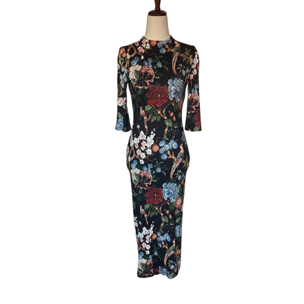 Alice + Olivia Black Floral Midi Dress